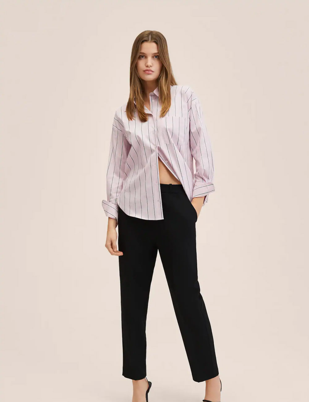 Elastic waist straight trousers